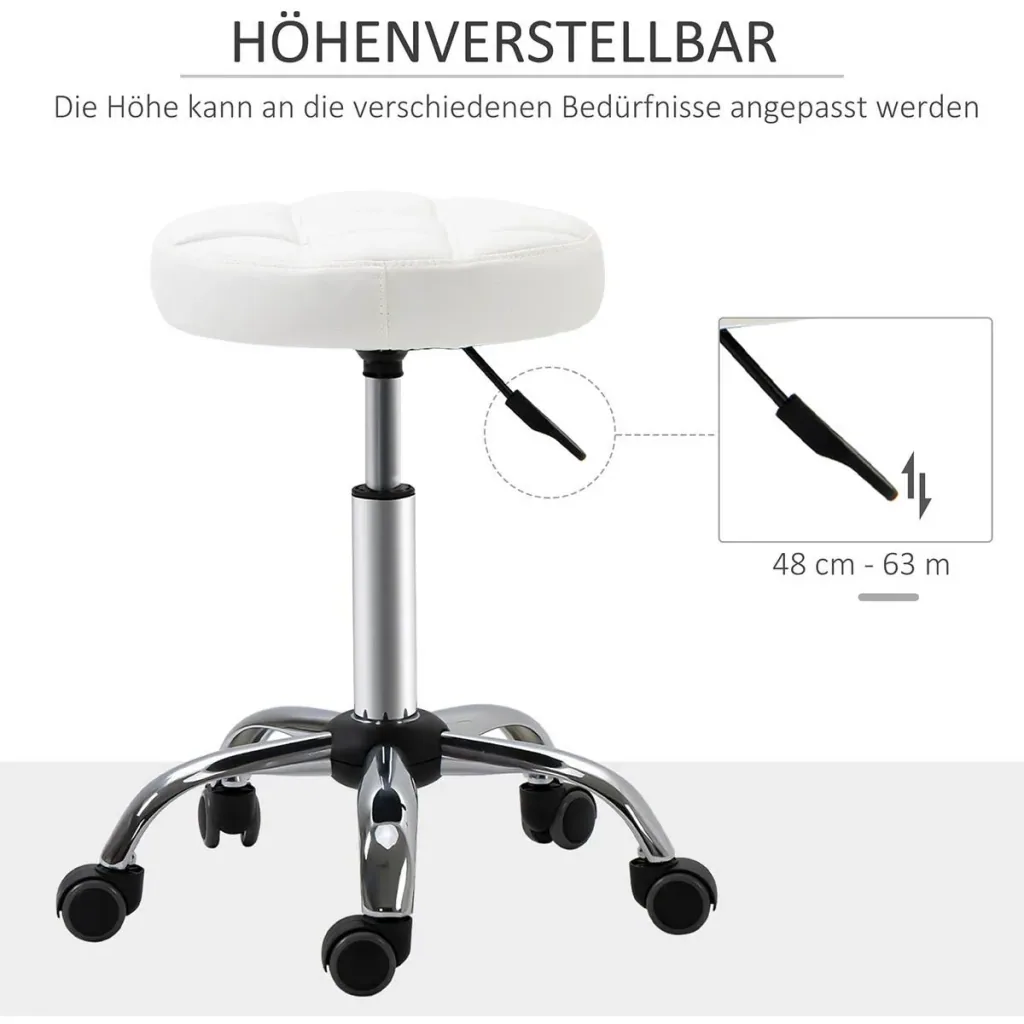 2er-Set Rollhocker Drehhocker mit Rädern Arbeitshocker höhenverstellbar drehbar Salon Hocker Salonstühle Kunstleder Weiß