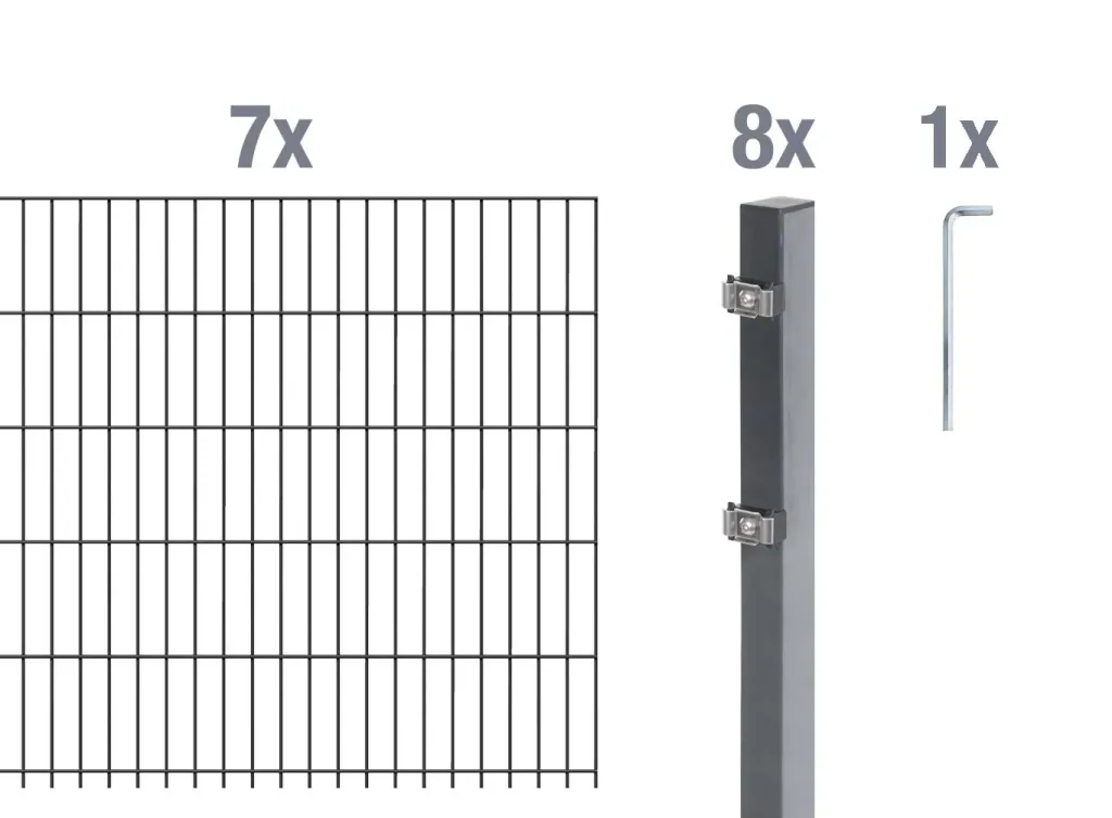 Doppelstabmattenzaun Komplettset, anthrazit, Höhe 100 cm, Länge 14 m