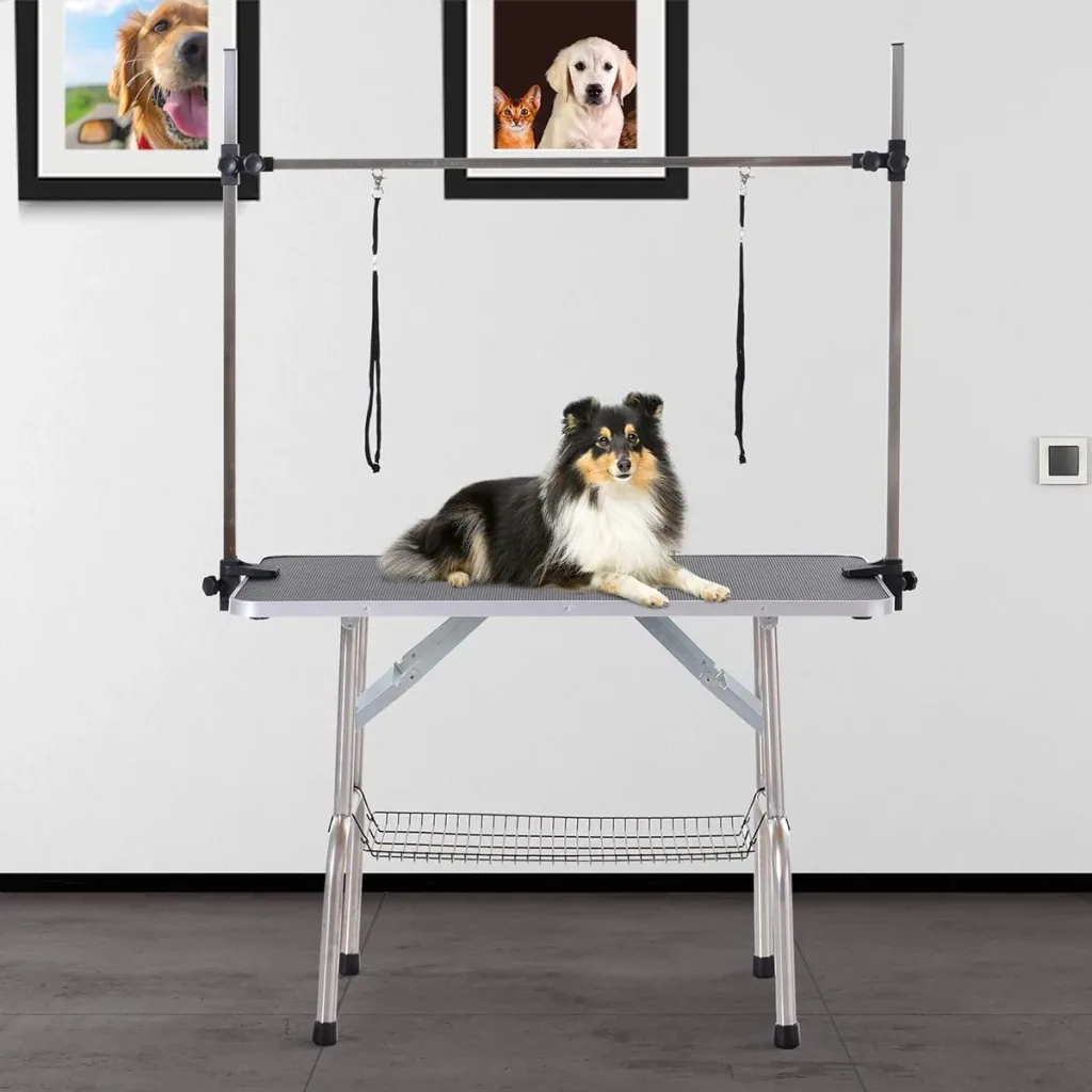 Trimmtisch Tierpflegetisch Schertisch Pflegetisch mit Unterkorb für Hunde höhenverstellbar klappbar Edelstahl Metall Sch