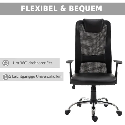 Bürostuhl Drehstuhl höhenverstellbar Schreibtischstuhl Gaming Stuhl ergonomisch PU schwarz 51 x 60,8 x (112 122) cm