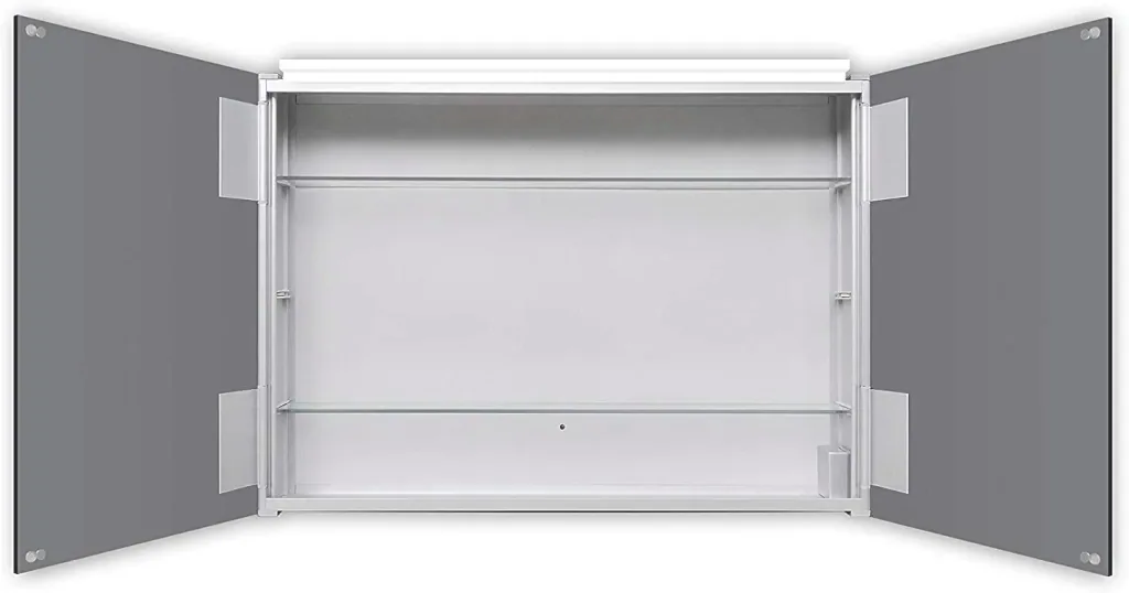 Spiegelschrank Bad mit Beleuchtung, "Mirage" - 50 x 70 cm - Lichtfarbe neutralweiß - Aluminiumkorpus