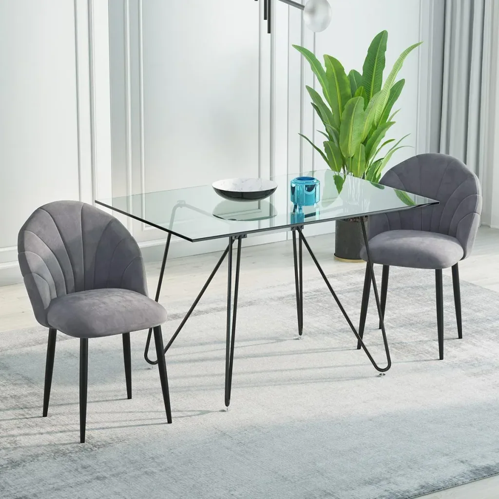 Esszimmerstühle 2er Set Küchenstuhl Wohnzimmerstuhl Polsterstuhl Bürostuhl mit Rückenlehne Skandi-Design Samt Metall Gra