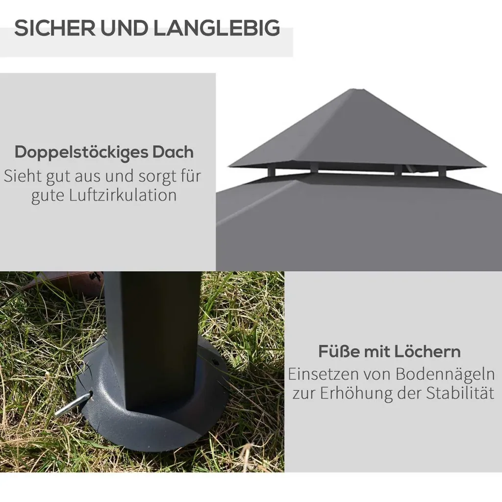 Pergola Pavillon Terrassenüberdachung mit Schiebedach Polyester Grau 298 x 213 x 222 cm