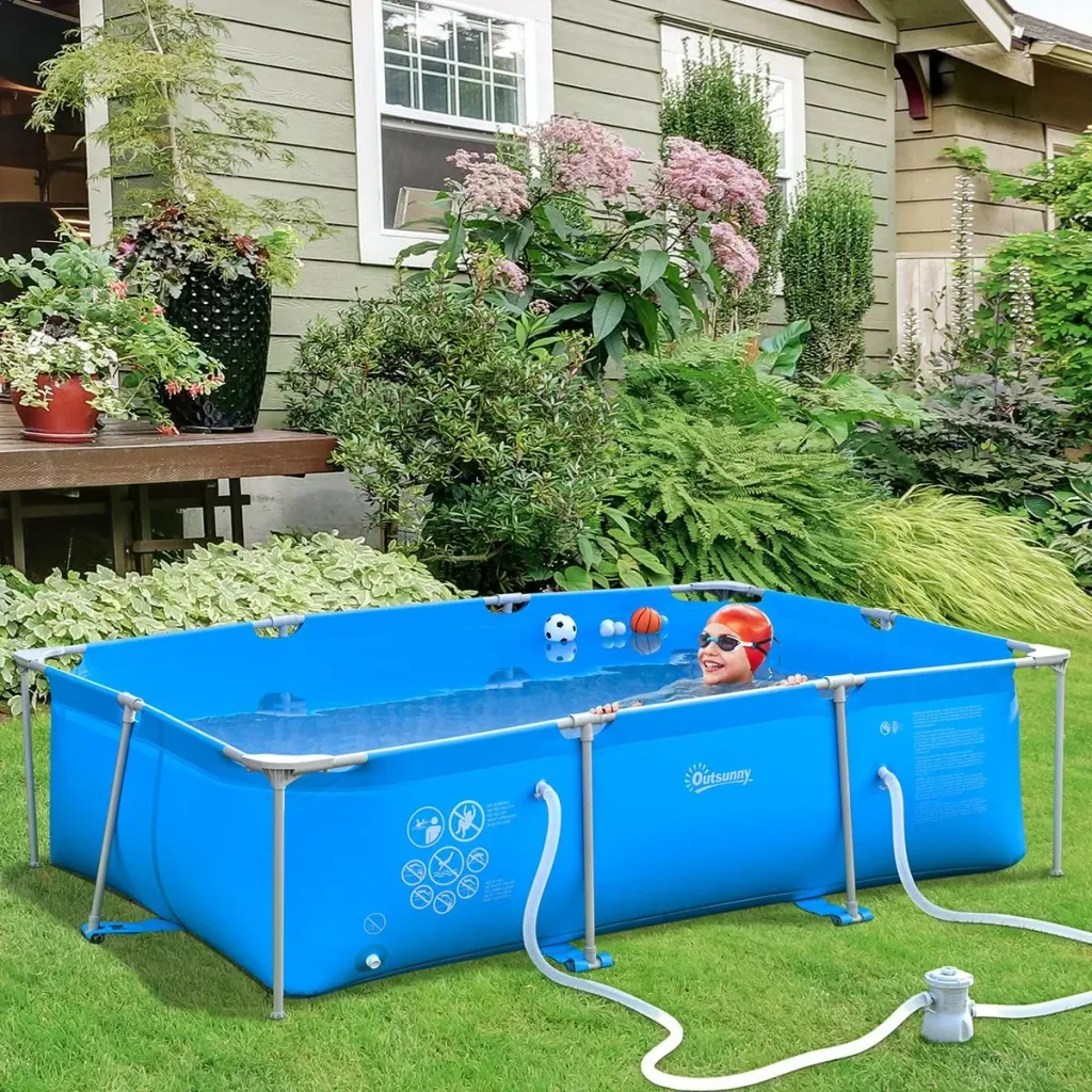 Rahmenpool mit Draht Swimmingpool Schwimmbad Ablassventil PVC Stahl Blau