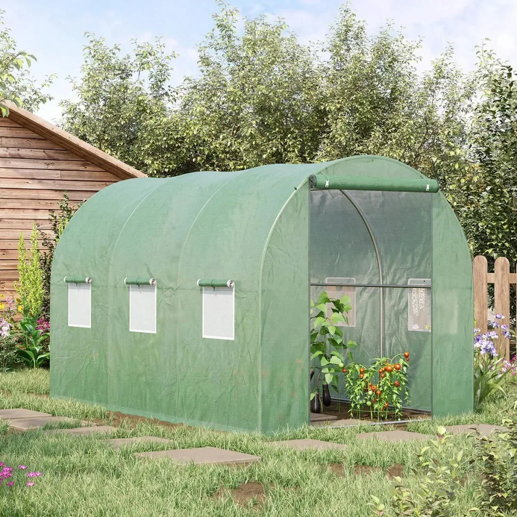 Foliengewächshaus begehbares Gewächshaus 3 x 2 m Polytunnel Folientunnel Treibhaus Frostschutz Stahlrohr Dunkelgrün