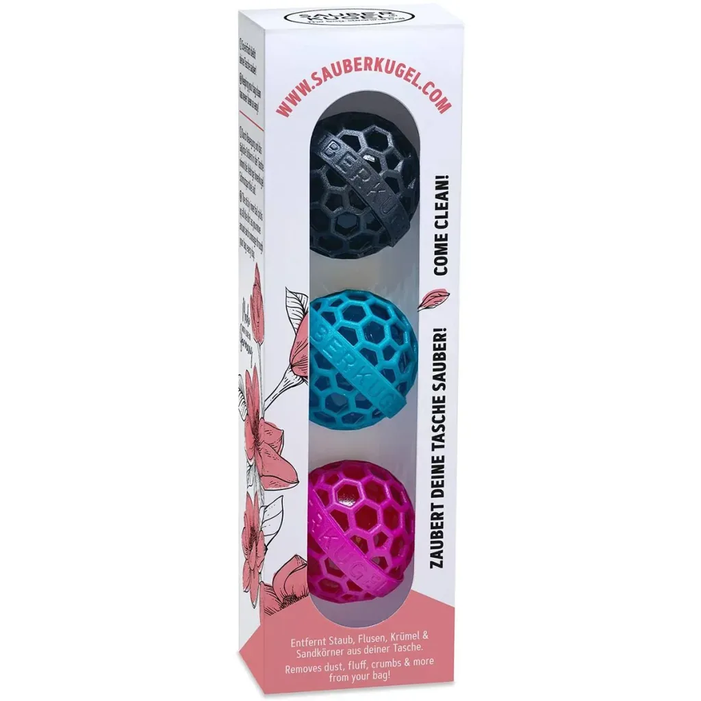 Sauberkugel - Taschenreiniger - Reinigungskugel - Wiederverwendbar - 3er-Pack - 3 Farben