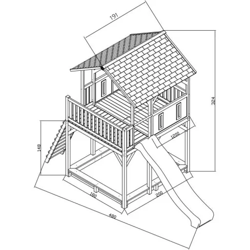 Woody Spielturm Braun/Weiß - Blaue Rutsche