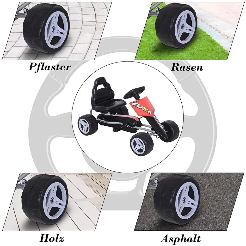 Kinder Go-Kart Tretauto Kinderfahrzeug mit Pedalen 4 Räder Metall + Kunststoff Rot 3 8 Jahre