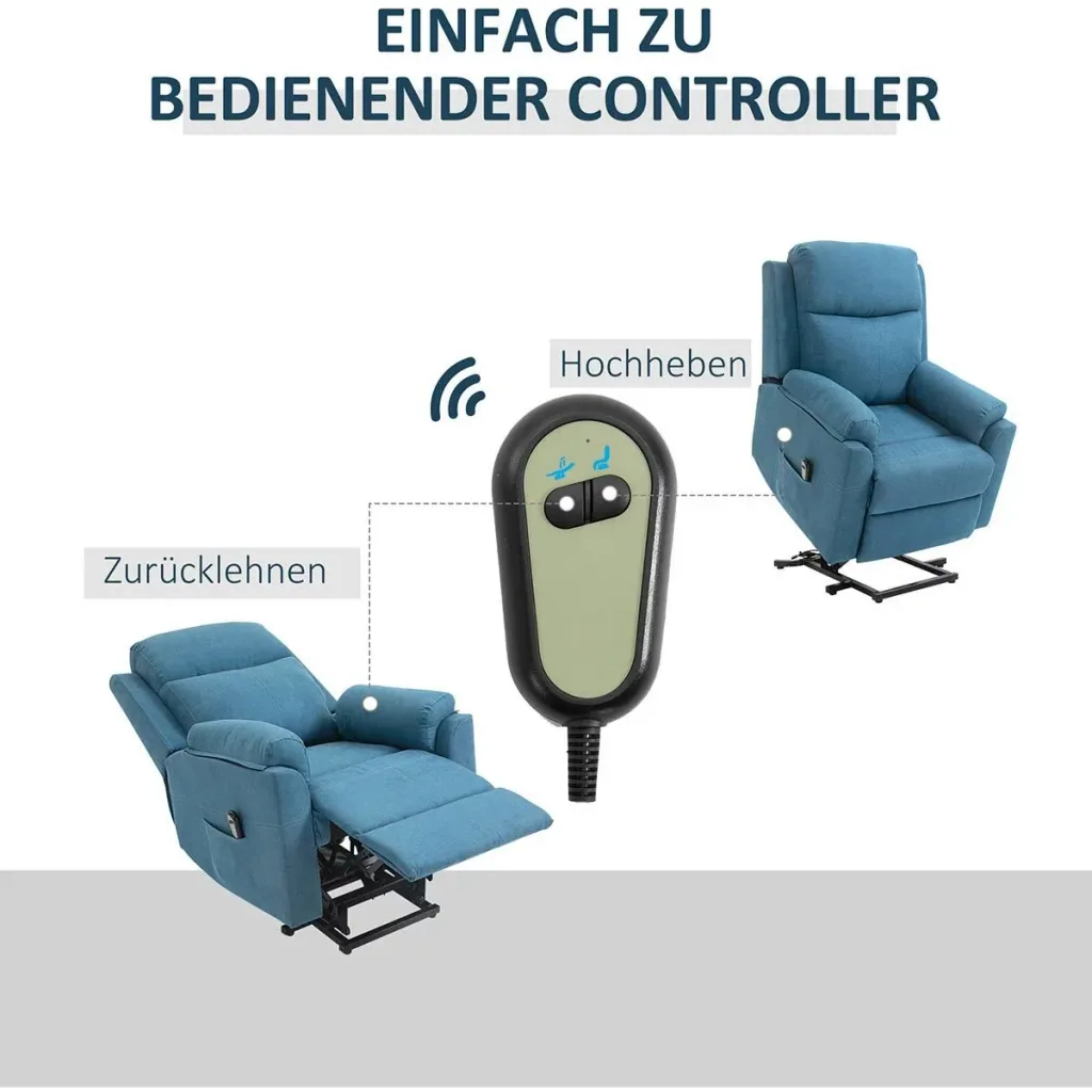 elektrischer Aufstehsessel Sessel mit Aufstehhilfe für Senior Relaxsessel Fernsehsessel Liegefunktion Leinen-Touch Blau