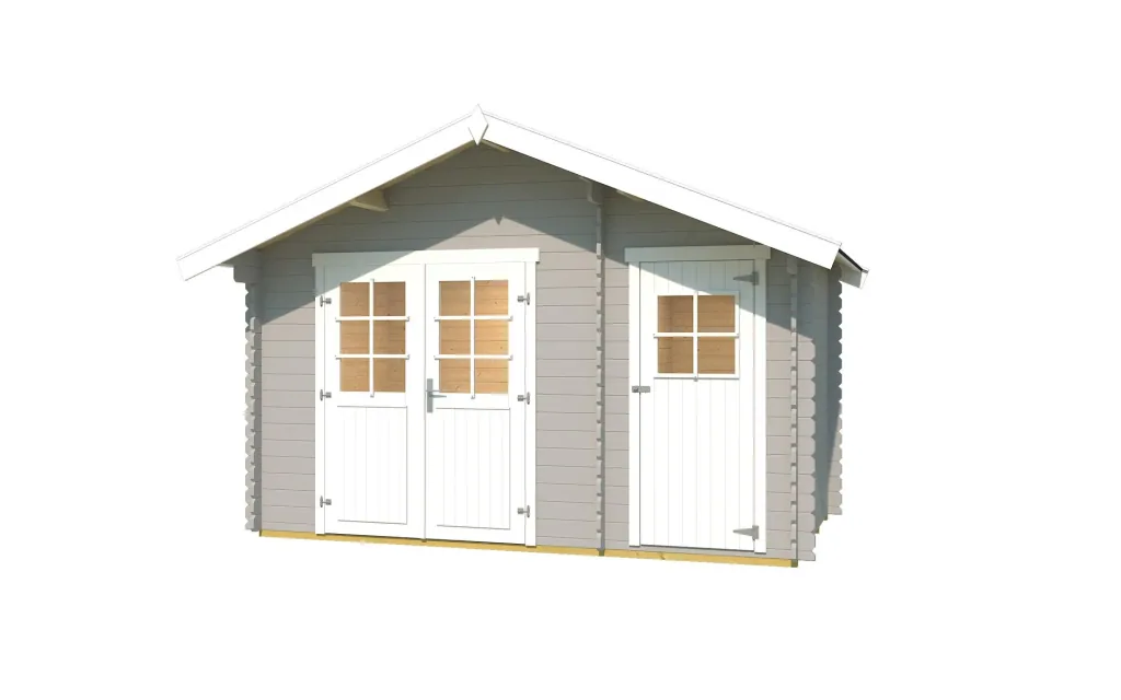Gartenhaus 253 Gr.2, 420 x 310 x 270 cm hellgrau, 28 mm, Doppeltür, mit 2. Raum Einzeltür