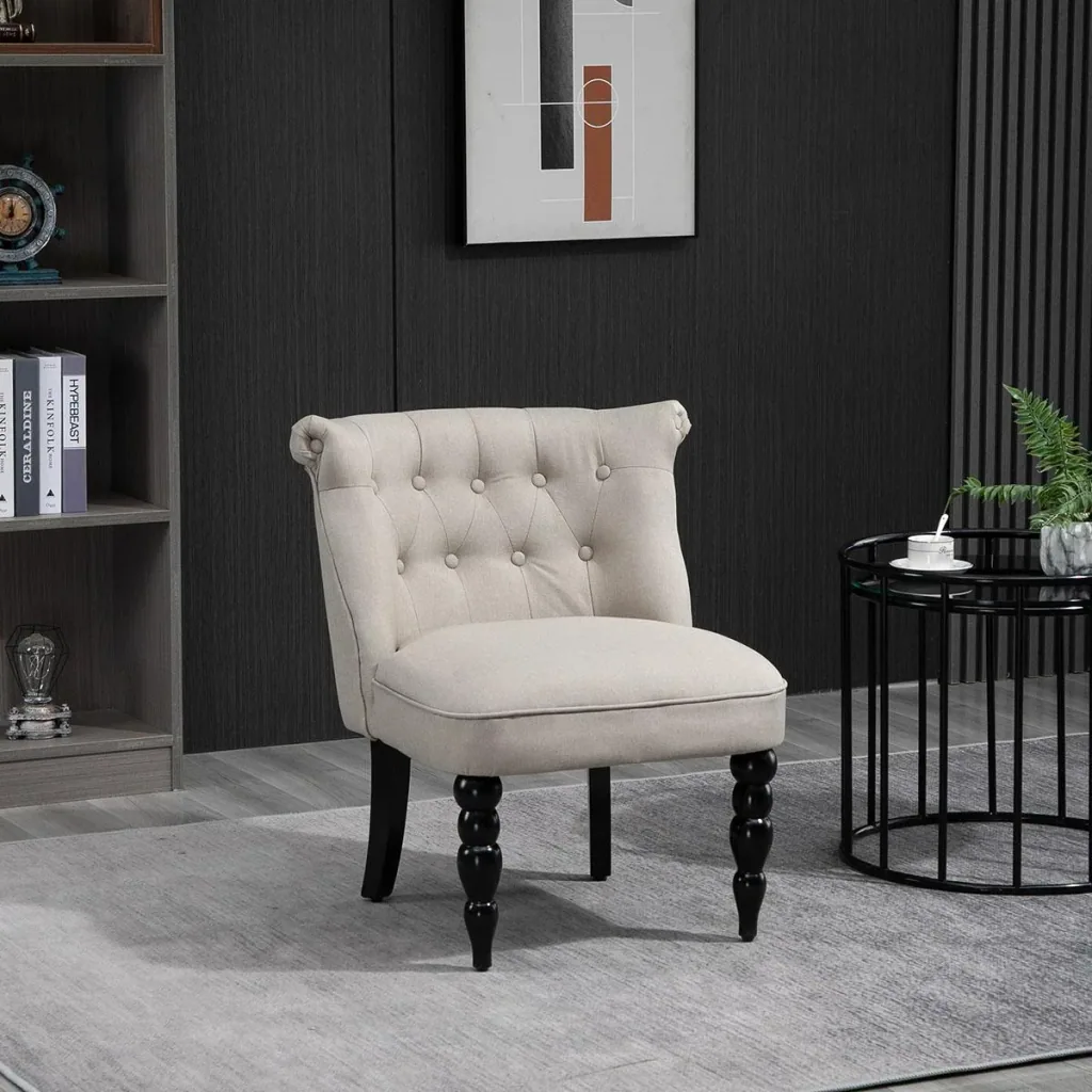 Relaxsessel Vintage Ruhesessel Relaxstuhl Polstersessel Esszimmerstuhl Leinenbezug Holzgestell Beige+Schwarz 67 x 67 x 7