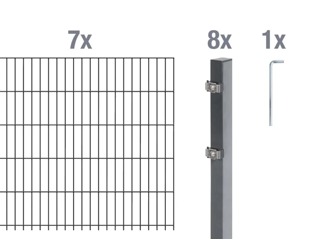 Doppelstabmattenzaun Komplettset, feuerverzinkt, Höhe 120 cm, Länge 14 m