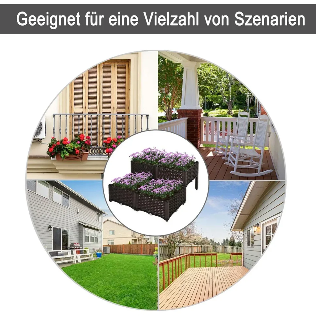 4-teiliges Hochbeet in Rattan-Optik dunkelbraun