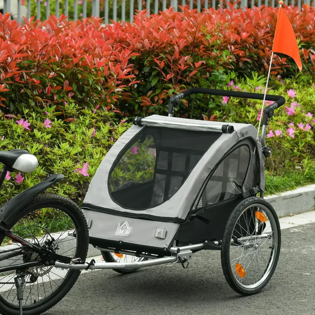 2 in 1 Kinderanhänger Fahrradanhänger Kinderwagen mit Aufbewahrungstasche zweilagige Stahlrohrverschachtelung Metall Oxf