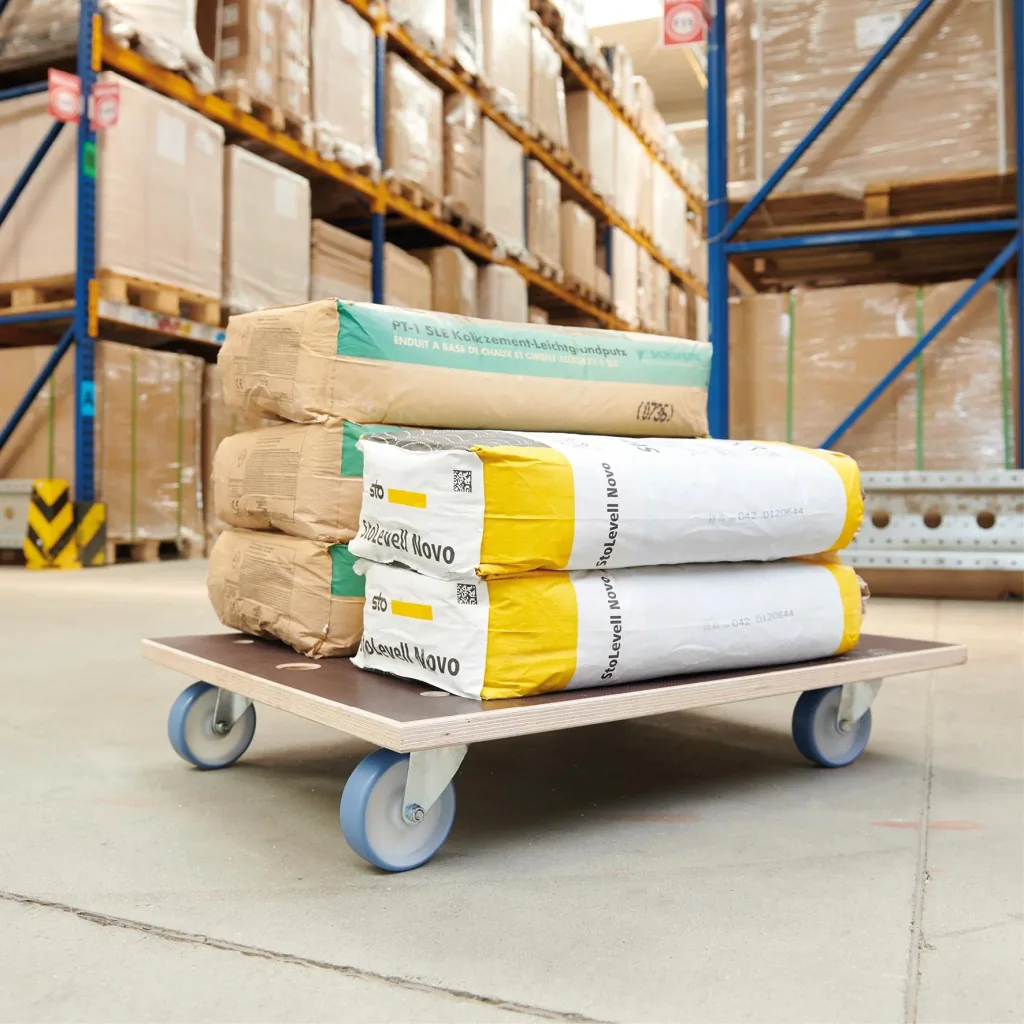 Transporthilfe MM 1147, 78 x 59 x 15 cm, softe Rollen Ø 100 mm, Rollenlager, Platte Maxigrip FSC®, Tragkraft 500 kg