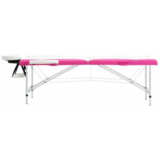 Klappbarer Massagetisch mit 2 Zonen Aluminium weiß und rosa