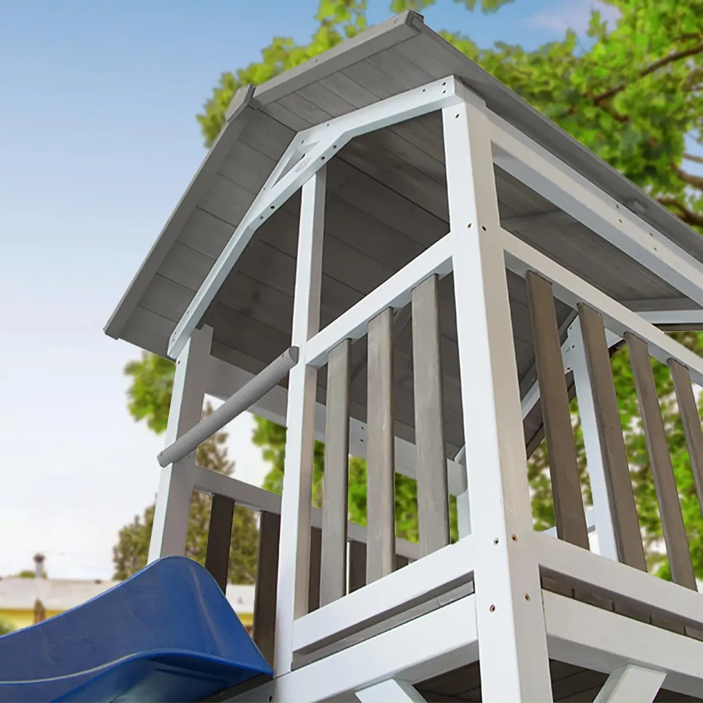 Beach Tower Spielturm mit Summer Nestschaukel - Blaue Rutsche