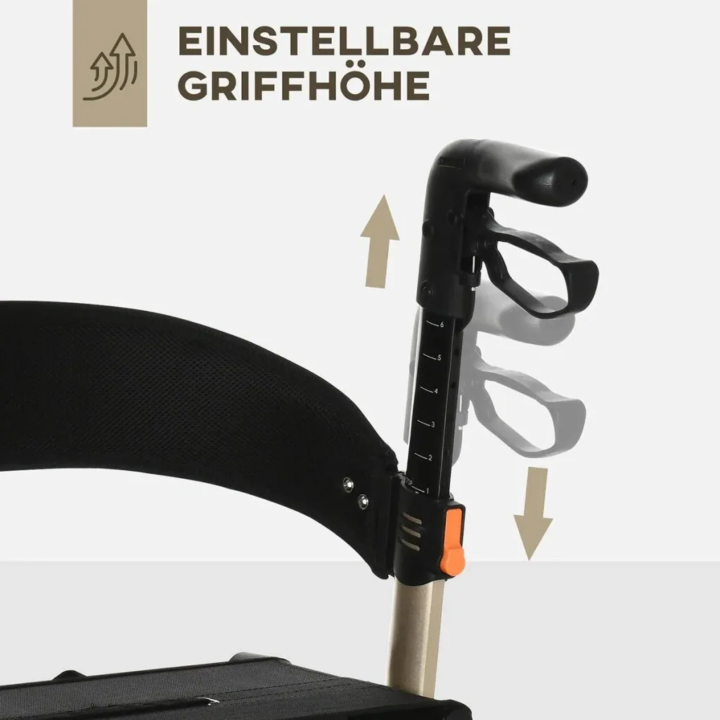 Rollator mit Stuhl Faltbarer Gehwagen Gehhilfe für Senioren mit 4 Rädern Stauraum Bremse höhenverstellbar Leichtgewicht