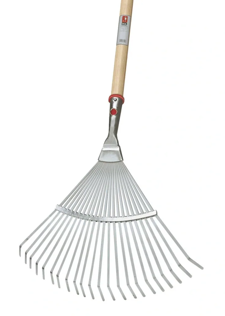 Fächerbesen, 22 Federstahlzinken, konische Dülle, verzinkt, feststehend, Breite 450 mm, Langstiel 130 cm