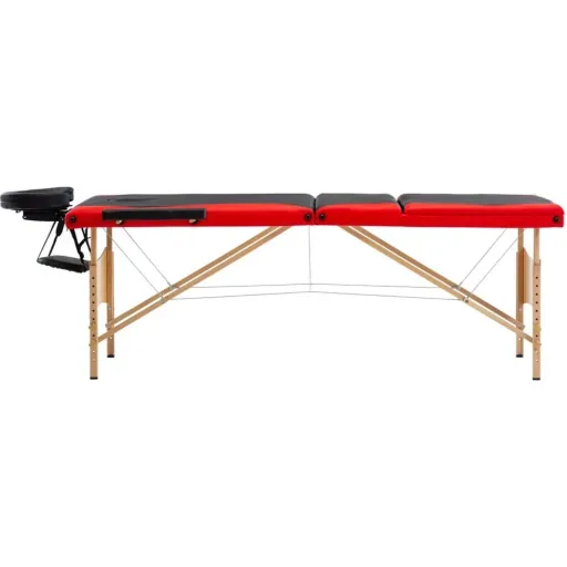 Klappbarer Massagetisch 3 Zonen Holz schwarz und rot