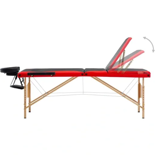 Klappbarer Massagetisch 3 Zonen Holz schwarz und rot