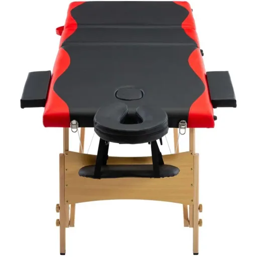 Klappbarer Massagetisch 3 Zonen Holz schwarz und rot