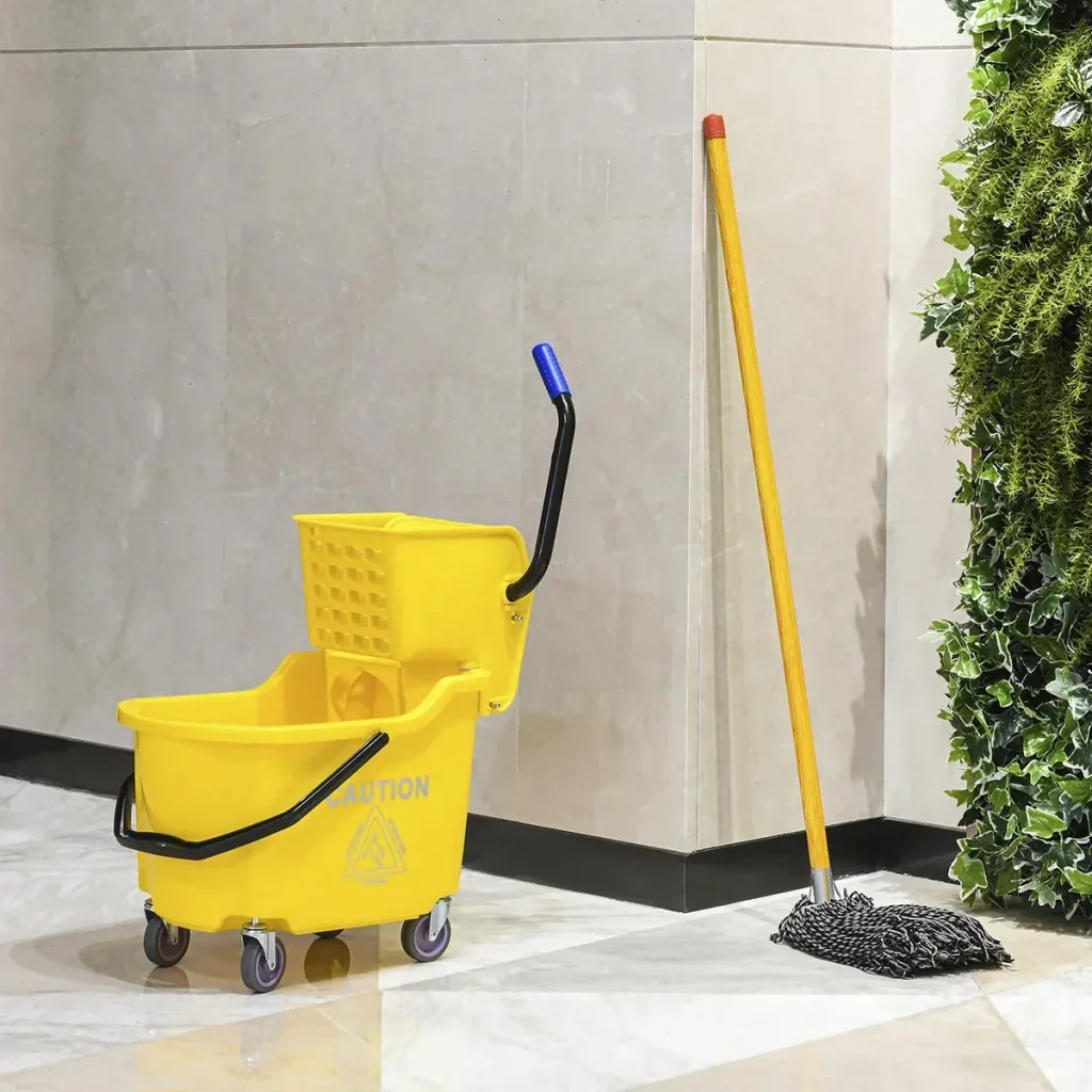 Putzwagen Putzeimer mit großer Kapazität tragbarer Fahreimer mit Roll Wasserschild Henkel Abwasserauslass-Design Seitend