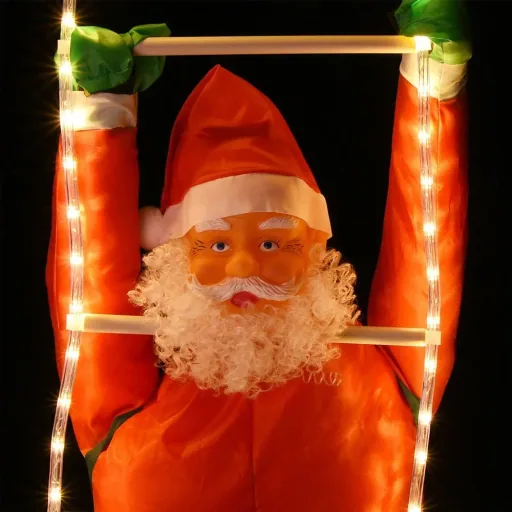 Weihnachtsmann auf Leiter 90cm mit Beleuchtung