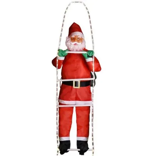 Weihnachtsmann auf Leiter 90cm mit Beleuchtung