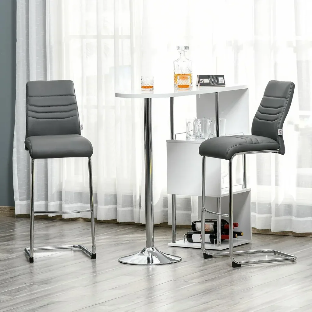 2er-Set Barhocker Bistrostuhl Küchenhocker Metallhocker mit Rückenlehne Grau Kunstleder Stahl Schaumstoff 40x51x110 cm B