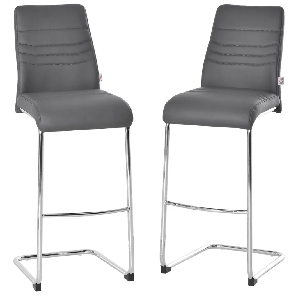 2er-Set Barhocker Bistrostuhl Küchenhocker Metallhocker mit Rückenlehne Grau Kunstleder Stahl Schaumstoff 40x51x110 cm B