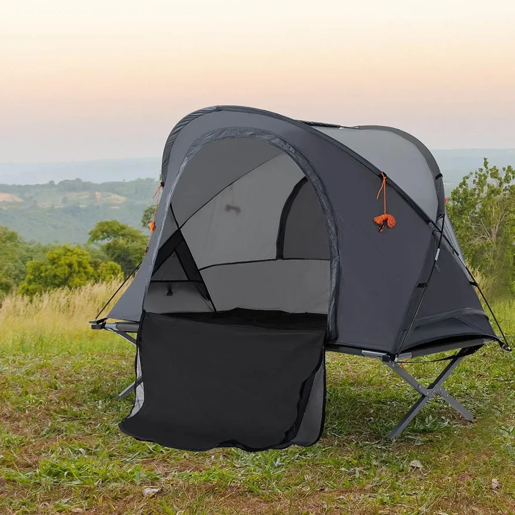 Campingzelt 1 Personen - inkl. Bett und Matratze - Grau - 200 x 86 x 147 cm