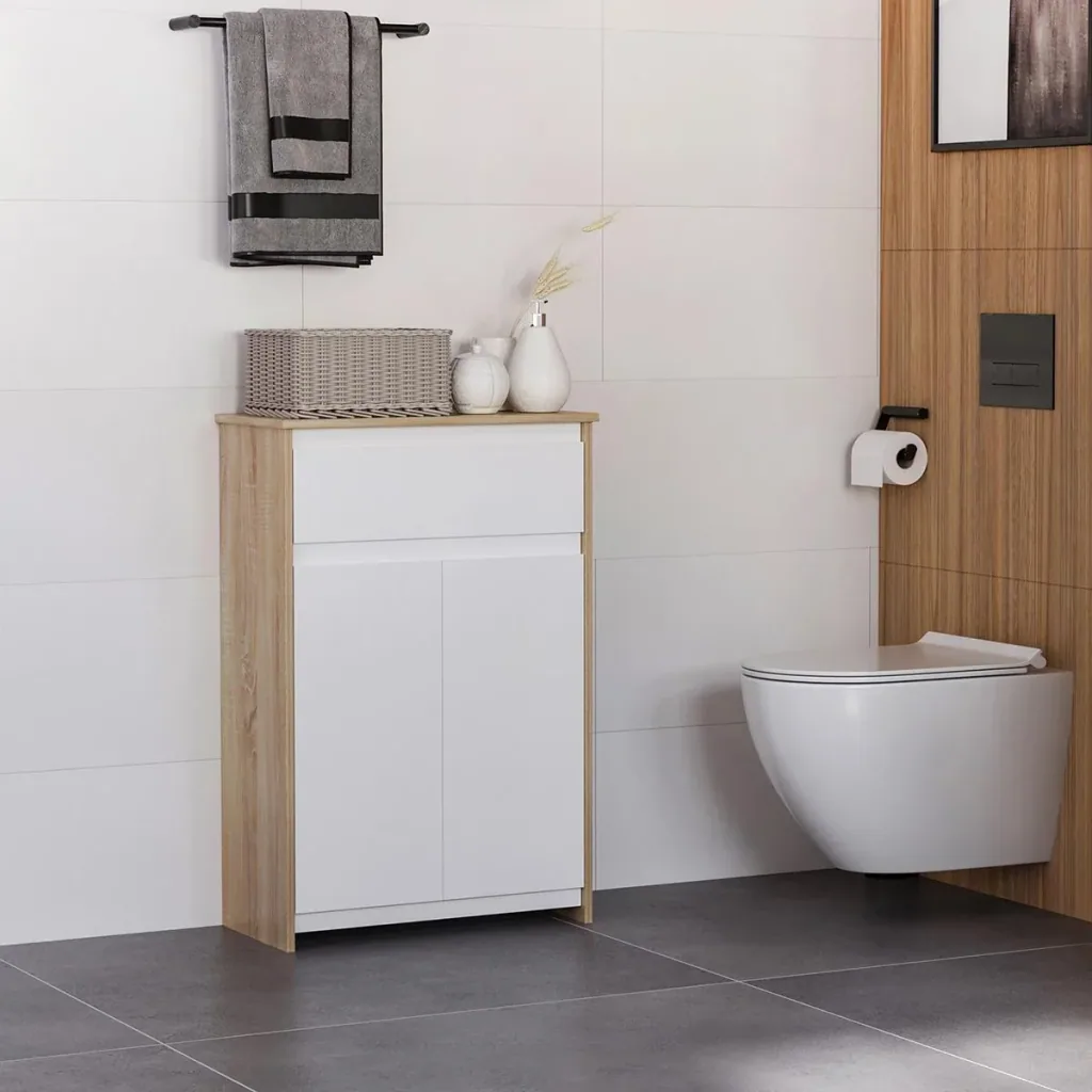 Badezimmerschrank Badkommode Küchenschrank Badregal Standschrank mit 2 Innenablagen und einer großen Schublade kippsiche