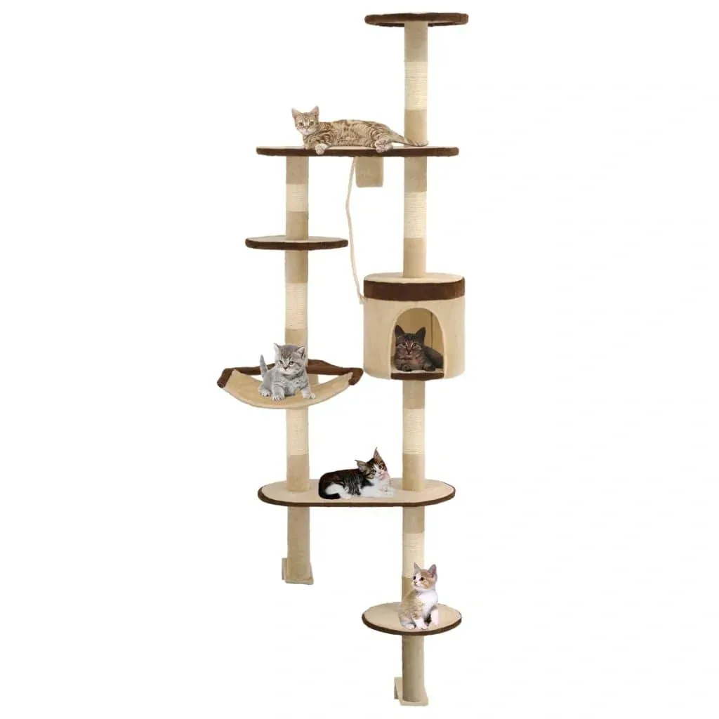 Katzenkratzbaum Wandmontage 194 cm beige braun