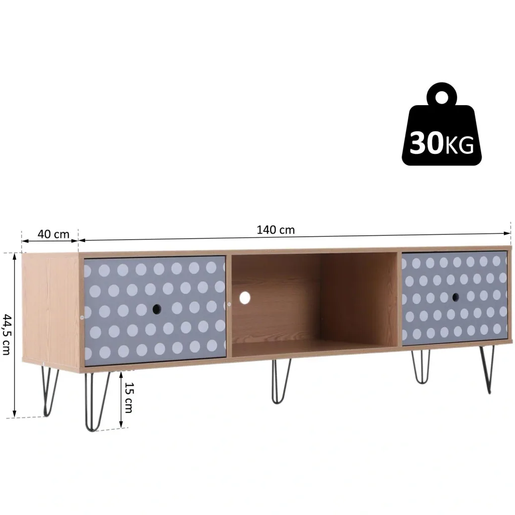 Fernsehtisch Fernsehschrank TV-Board Lowboard Retro-Stil mit Punktmuster Holz 140 x 40 x 44,5 cm