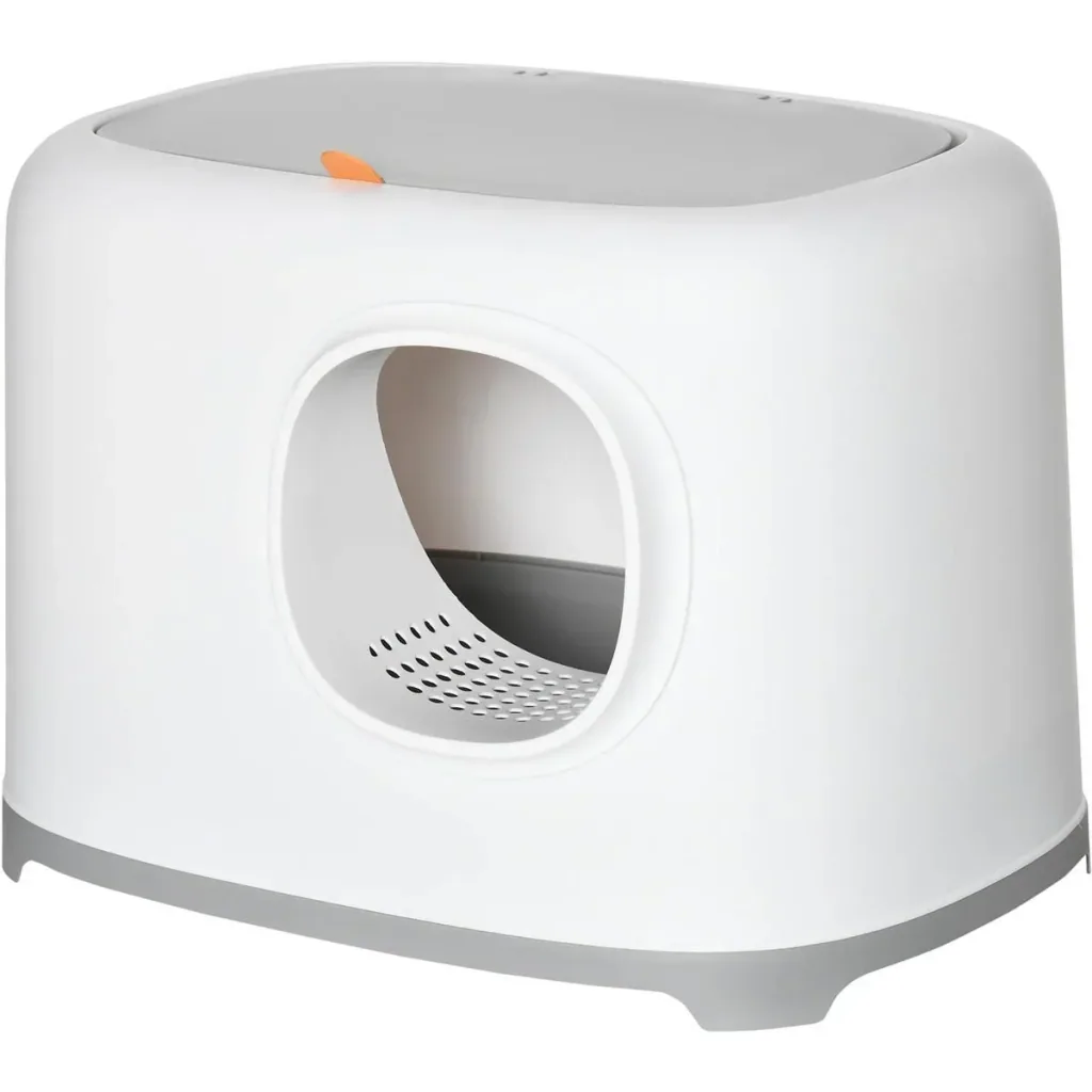 Design Katzentoilette mit Deckel - Netzboden - Weiß - 55 x 40 x 39 cm