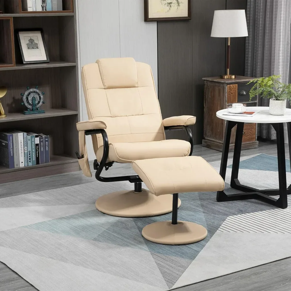 Massagesessel Relaxsessel Fernsehsessel TV Sessel mit Massagefunktion inkl. Hocker Kunstleder Cremeweiß 77 x 84 x 95 cm
