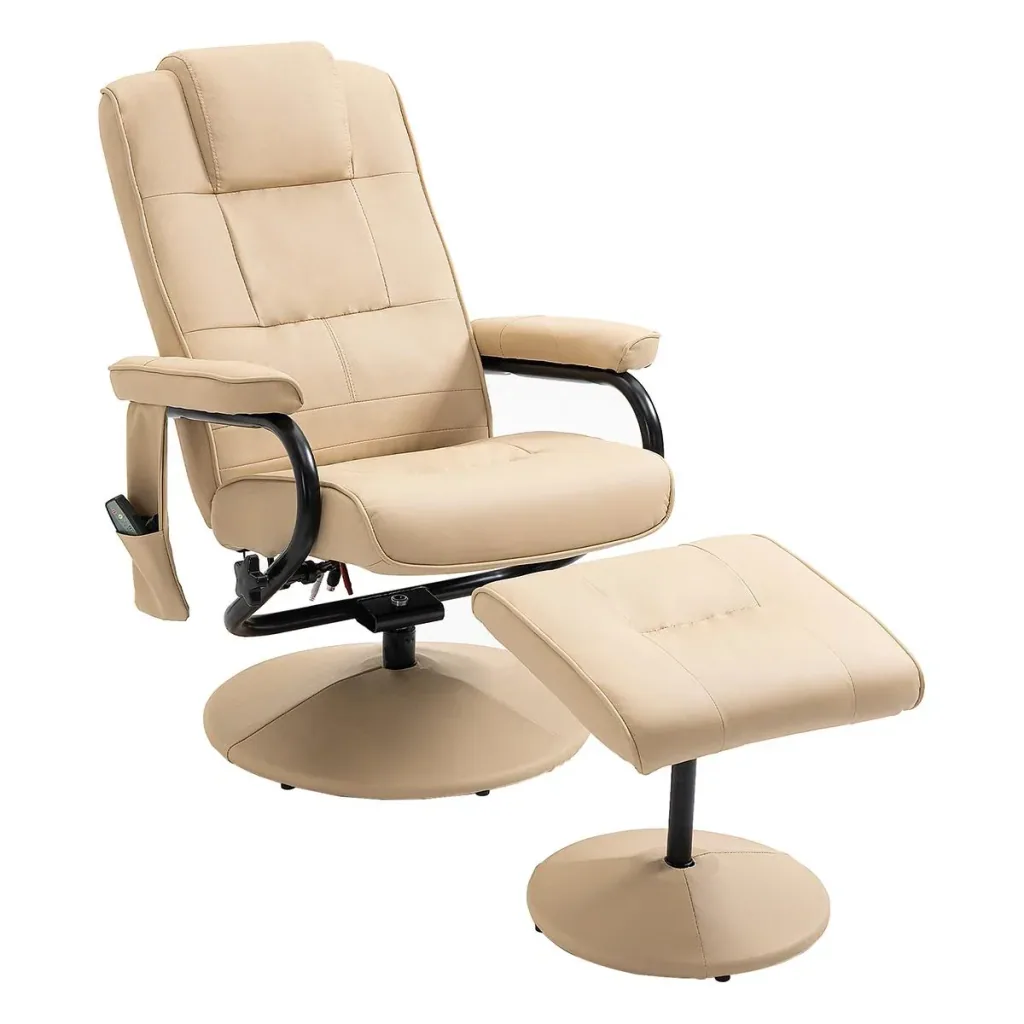 Massagesessel Relaxsessel Fernsehsessel TV Sessel mit Massagefunktion inkl. Hocker Kunstleder Cremeweiß 77 x 84 x 95 cm