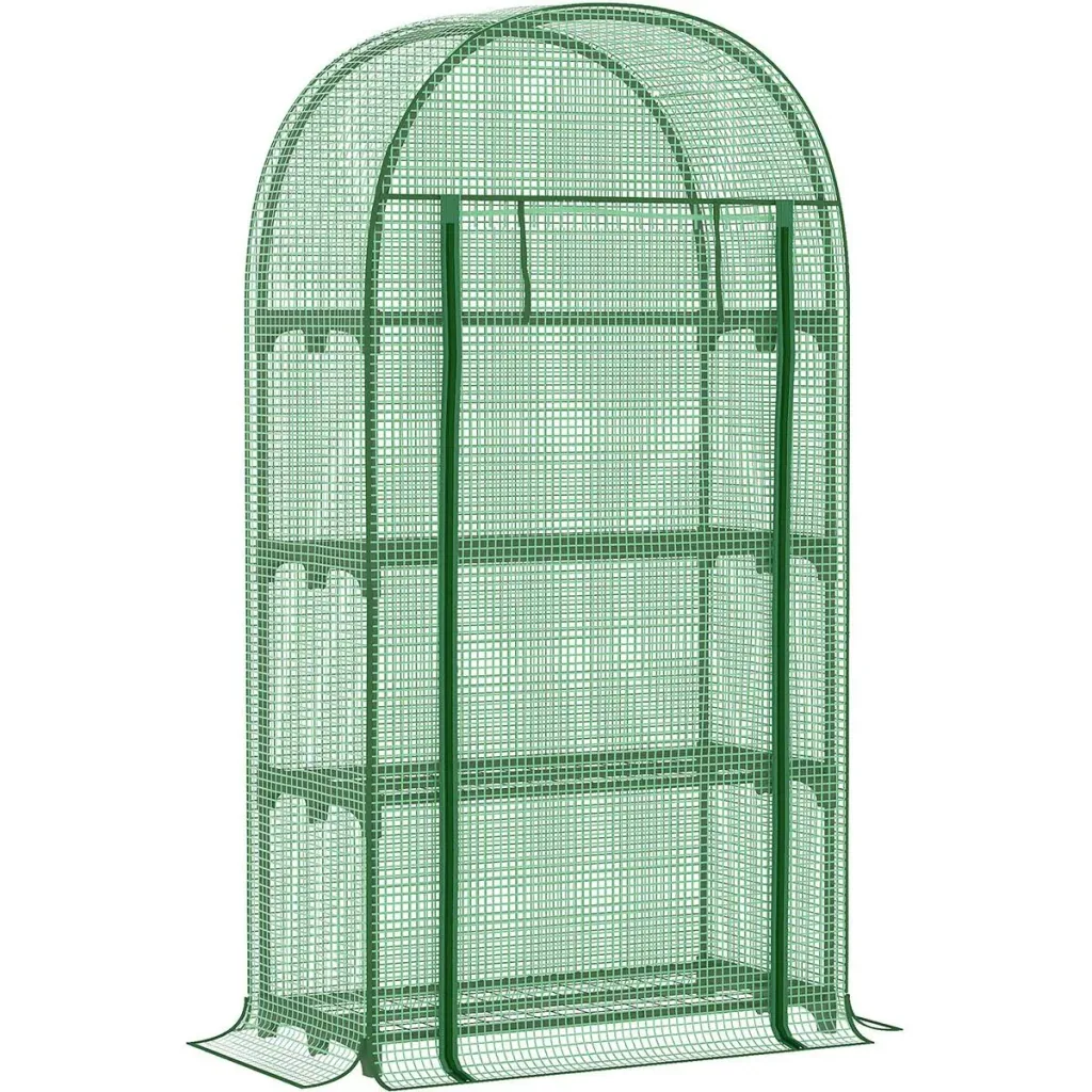 Foliengewächshaus Balkon mit 4 Regalen Mini-Gewächshaus Tomatenhaus Pflanzenhaus Frühbeet Metall grün 80 x 49 x 160 cm