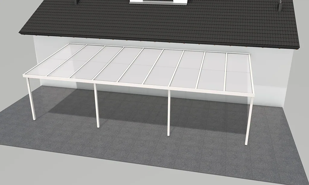 Terrassendach Premium, weiß, 9135 x 4060 mm - Polycarbonat Stegplatten 16 mm, opal