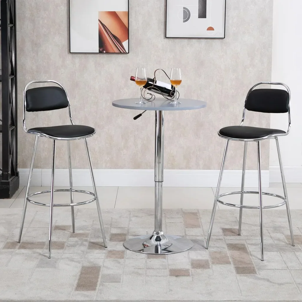 2-tlg. Barhocker Küchenhocker mit Rückenlehne Kunststoffstifte für Küche Esszimmer Metall PU Schaumstoff Schwarz 42,5 x
