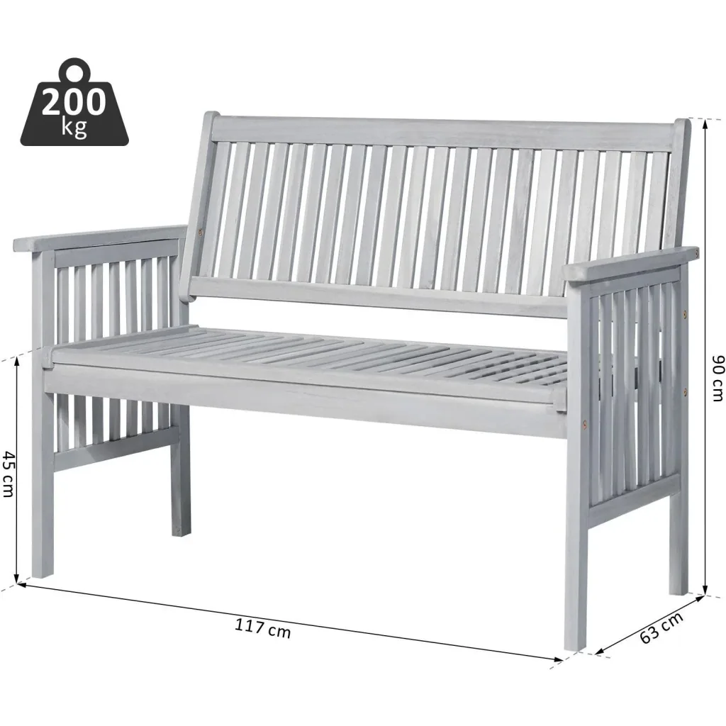 2-Sitzer Sitzbank Gartenbank Holzbank mit Armlehne Landhausstil Akazienholz Grau 117 x 63 x 90 cm