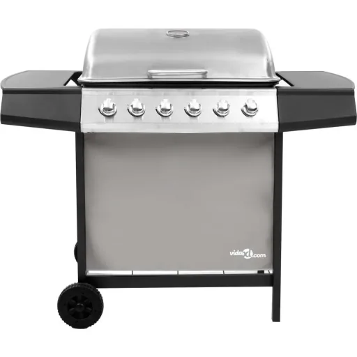 Gasgrill mit 6 Brennern schwarz und silber