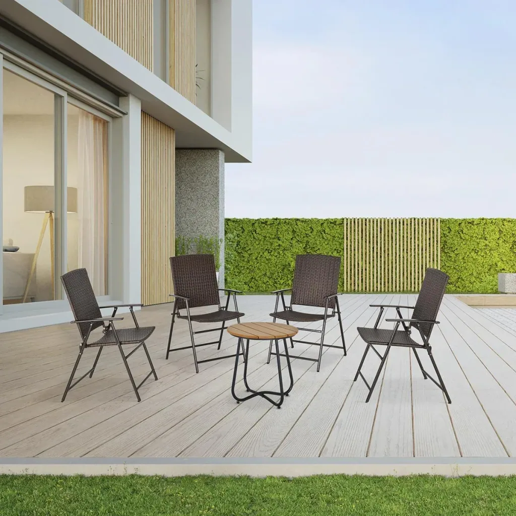 4tlg. Polyrattanstühle Klappstuhl Gartenstuhl mit Rückenlehne klappbar Stahl Braun 58 x 61 x 94 cm