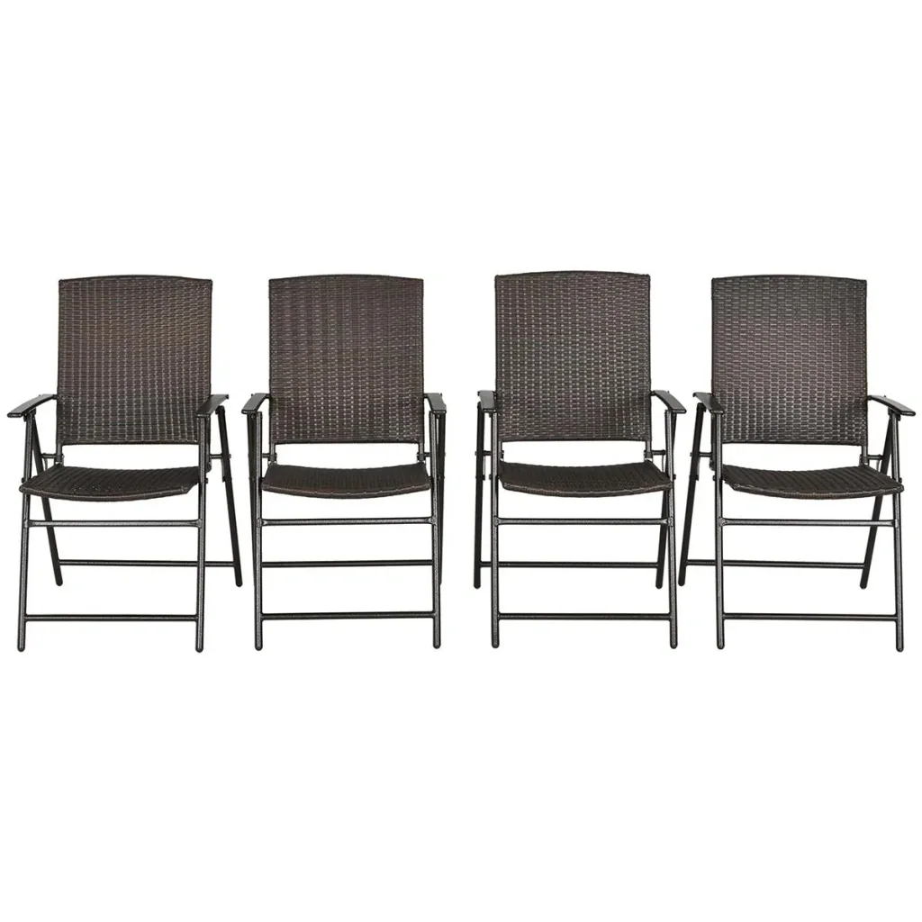 4tlg. Polyrattanstühle Klappstuhl Gartenstuhl mit Rückenlehne klappbar Stahl Braun 58 x 61 x 94 cm