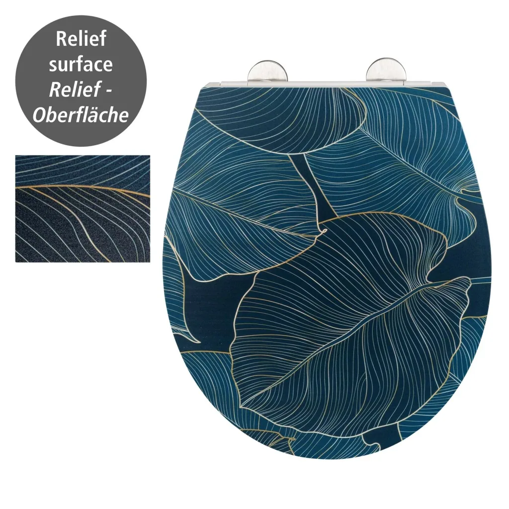Premium WC-Sitz Big Leaves mit Relief, aus antibakteriellem Duroplast, mit Absenkautomatik