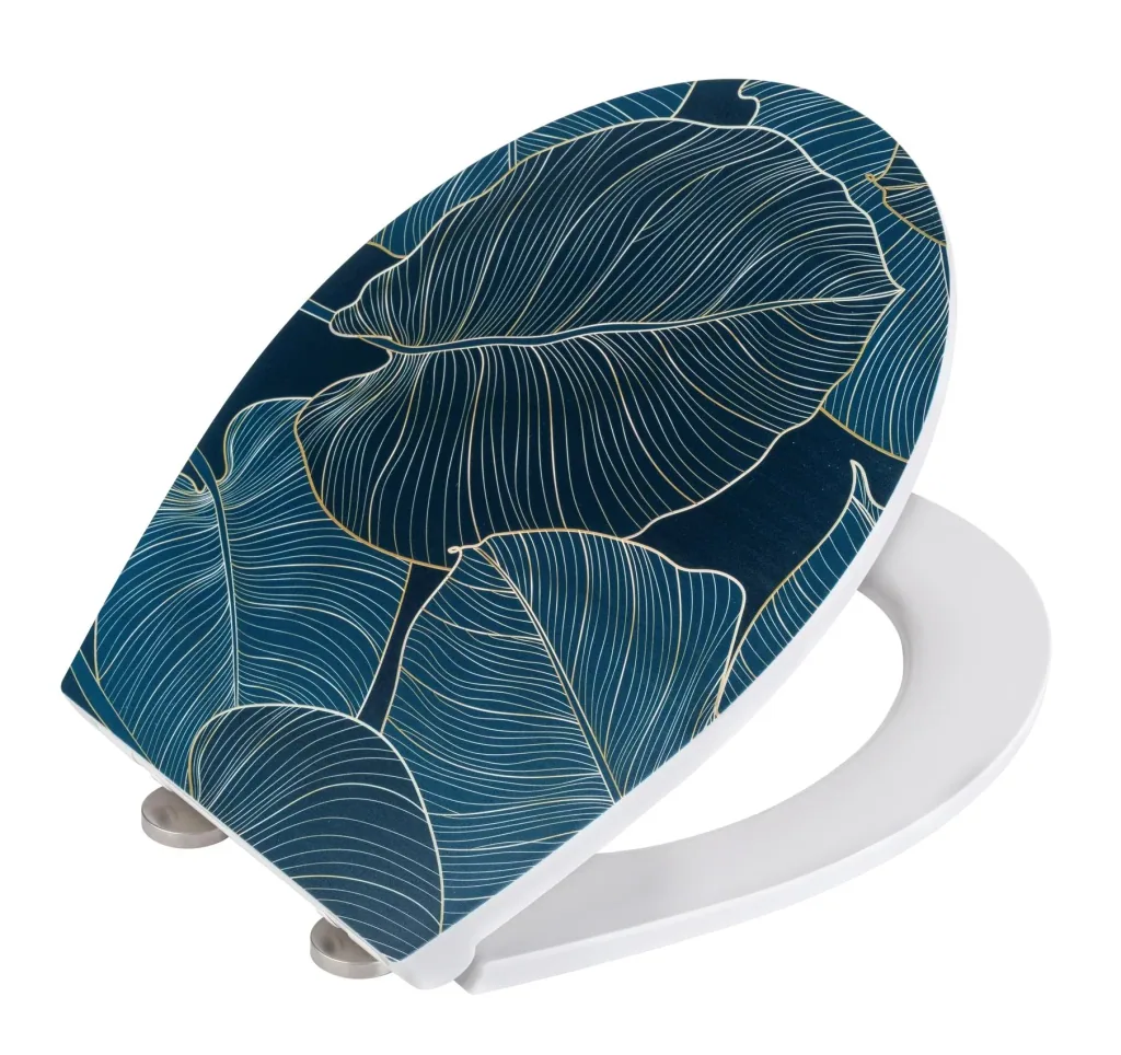 Premium WC-Sitz Big Leaves mit Relief, aus antibakteriellem Duroplast, mit Absenkautomatik