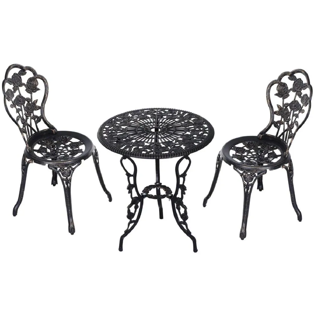 Gartenmöbel 3 tlg. Gartenset Sitzgruppe Tisch Stuhl Metall Bronze