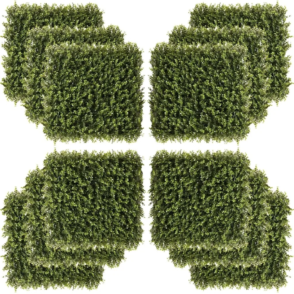 12 Stück künstliches Pflanzenwand Hecke 50x50 cm UV-Schutz Sichtschutz Schwimmer Gras Design Heckenpflanze für Garten Ou