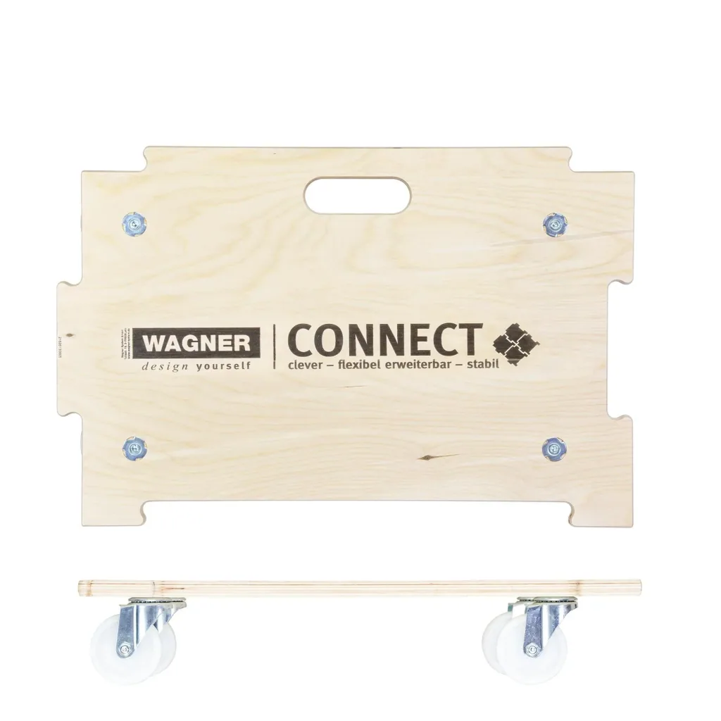 Transporthilfe MM 1382, 59 x 39 x 11 cm, kombinierbar, harte Rollen Ø 75 mm, Rollenlager, Birke FSC®, Tragkraft 250 kg
